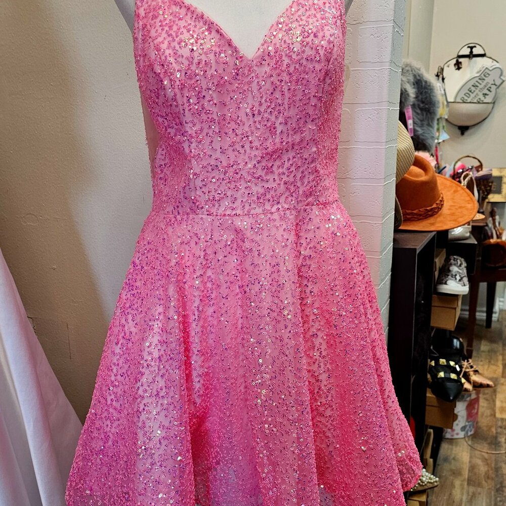 Pink Sequined Baby Doll Dress